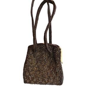 Inge Christopher Beaded Kiss Lock Evening Bag Chocolate Brown